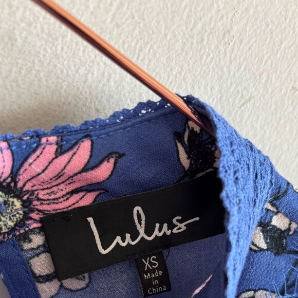 Lulus Women Long Lace Sleeve Floral Print Lace Detailed At the Top Mini Dress Bl - Picture 6 of 13